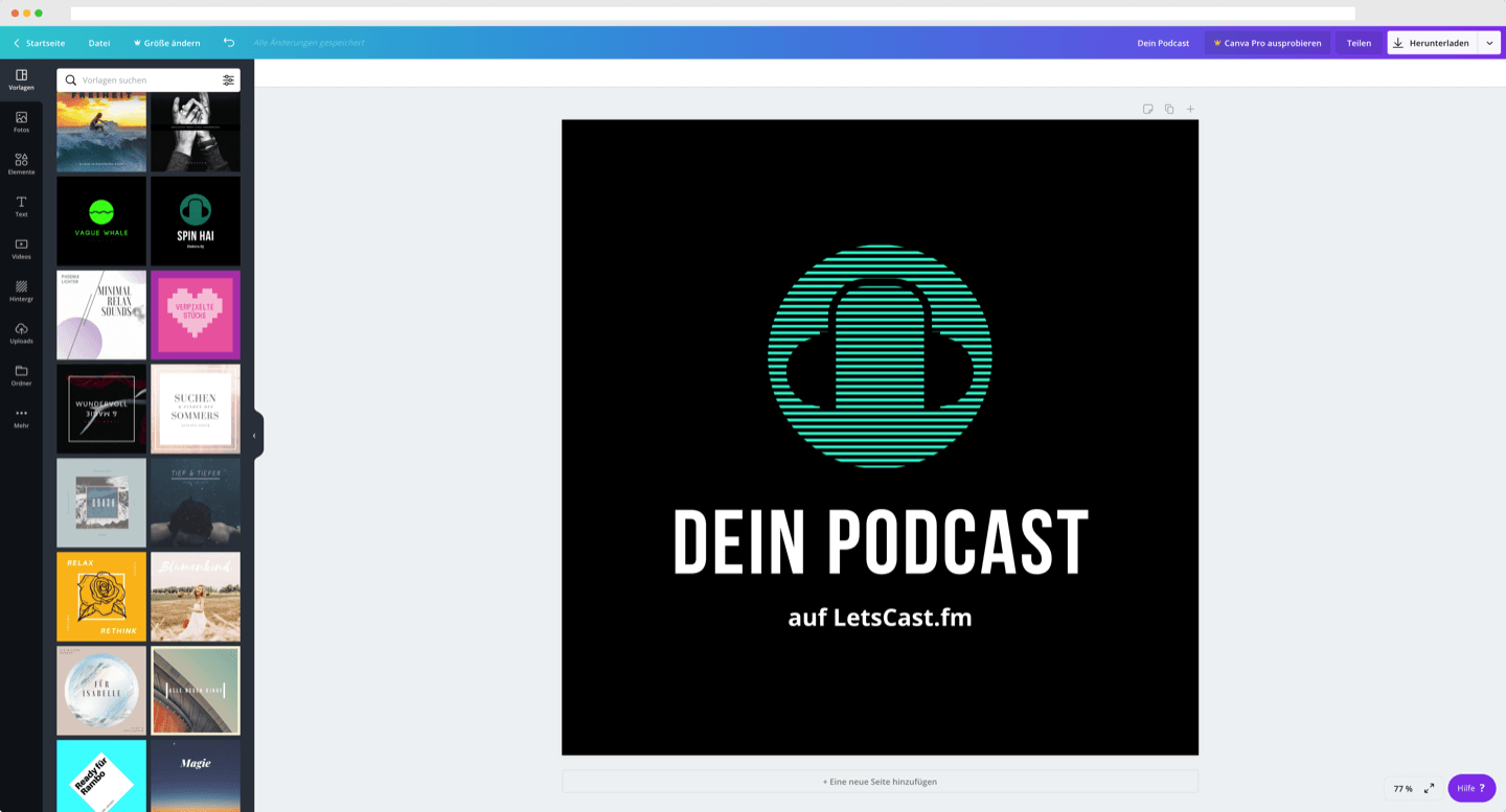 Ein Podcast Cover auf Canva erstellenRegistrierung